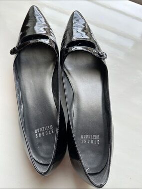 Stuart Weitzman Black Patent Mary Jane Pointed-Toe Flats
